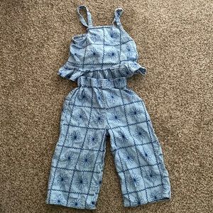 Zara flower denim outfit ruffles 3-4 embroidered flowers